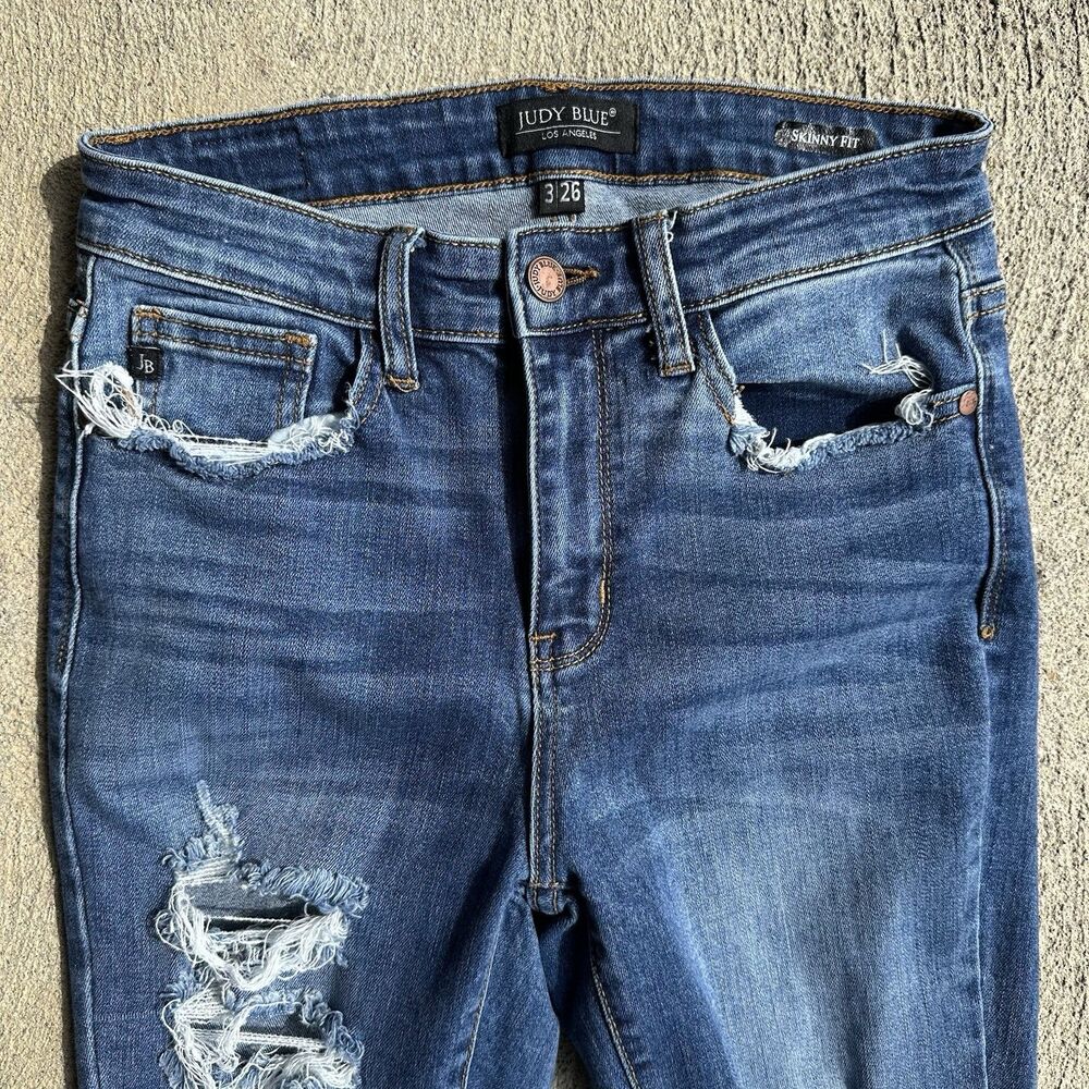 Judy Blue Jeans Womens 3 (26) Blue Skinny Fit Mid Rise Stretch Distressed Denim - Picture 10 of 16